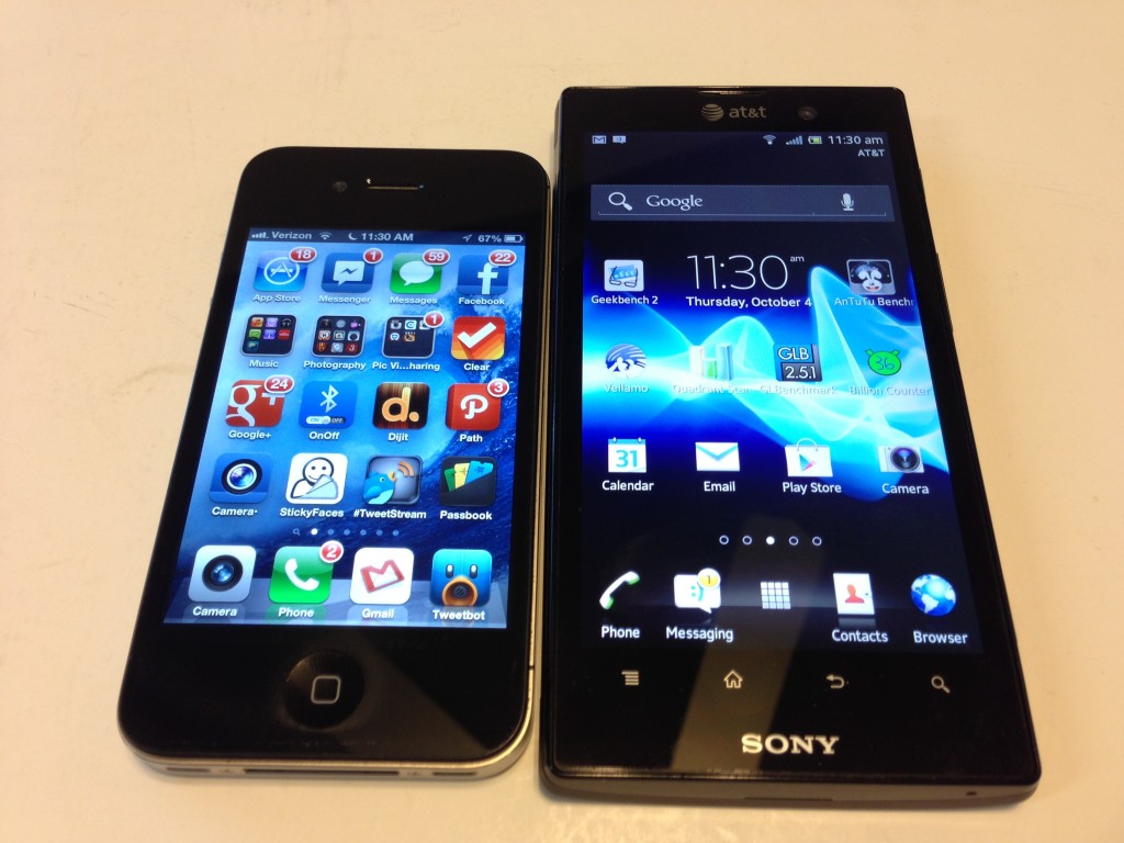iPhone 4S vs. Sony Xperia Ion Android Update 4.04