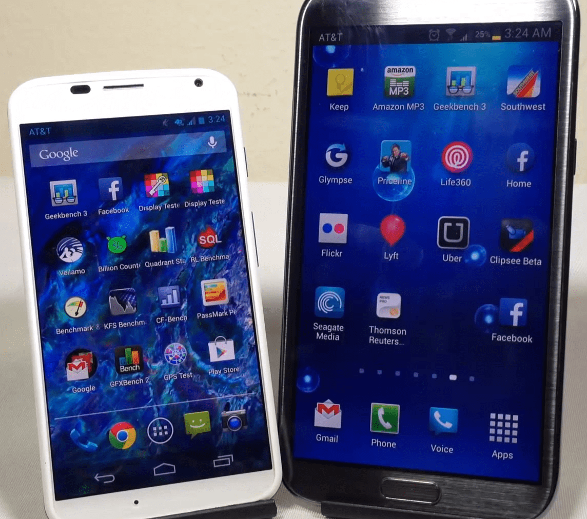 Motorola Moto X vs Samsung Galaxy Note 2 Which Is Faster Better Benchmark AT&T attmobilereview Motorola Moto X vs Samsung Galaxy Note 2 Which Is Faster Better Benchmark AT&T attmobilereview